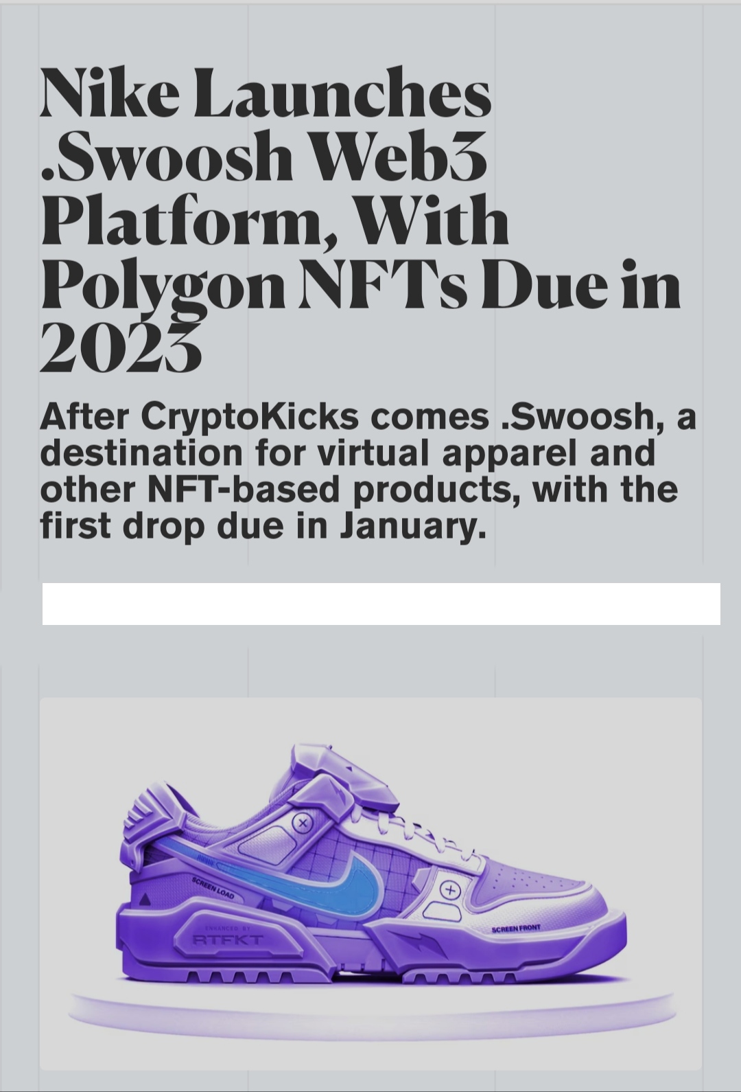 Nike Launches .Swoosh Web3 Platform, With Polygon NFTs Due in 2023